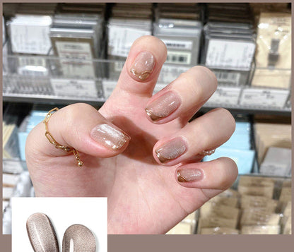 Crystal Stone Cat Eye Nail Polish and Milk Tea