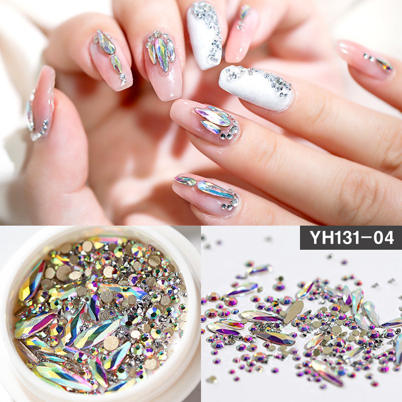 ตกแต่งเล็บคริสตัลแววแก้ว Rhinestone เพชรผสม-การออกแบบแบนด้านล่าง