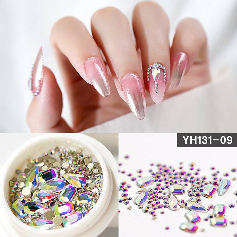 ตกแต่งเล็บคริสตัลแววแก้ว Rhinestone เพชรผสม-การออกแบบแบนด้านล่าง