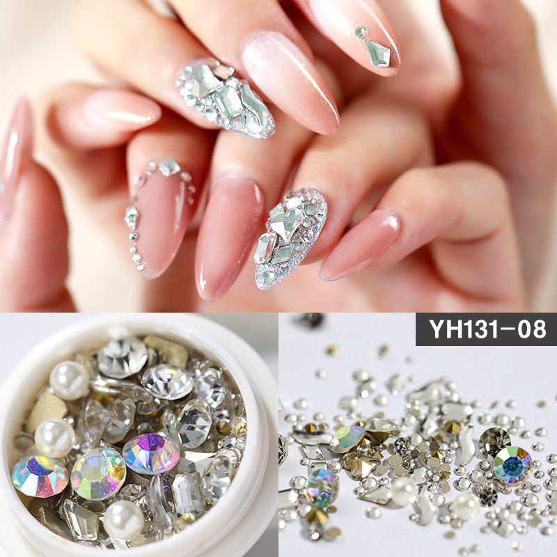 ตกแต่งเล็บคริสตัลแววแก้ว Rhinestone เพชรผสม-การออกแบบแบนด้านล่าง