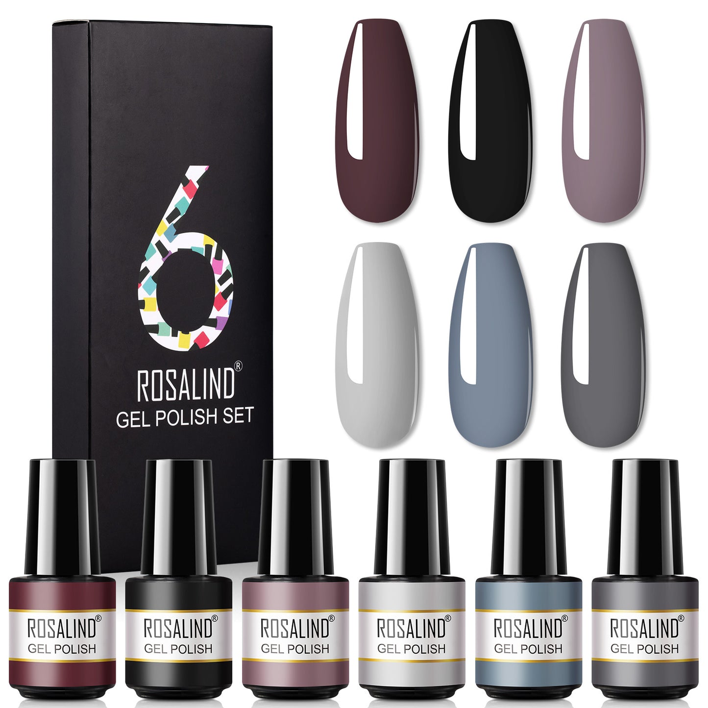 Deluxe Korean Nail Polish Set of 6 bottles with Fine Glitter