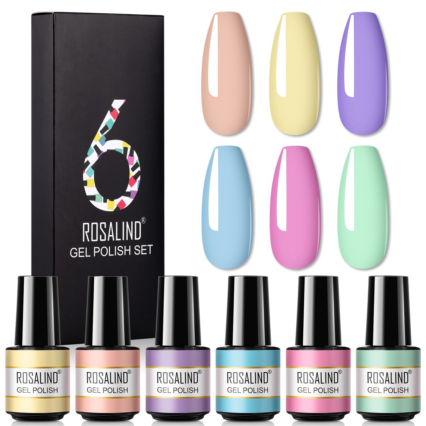 Deluxe Korean Nail Polish Set of 6 bottles with Fine Glitter