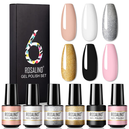 Deluxe Korean Nail Polish Set of 6 bottles with Fine Glitter